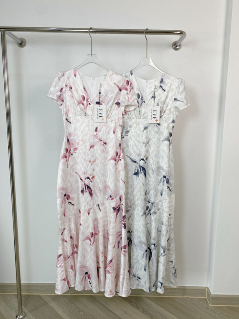 V-Neck Short Sleeves flare Long Dress